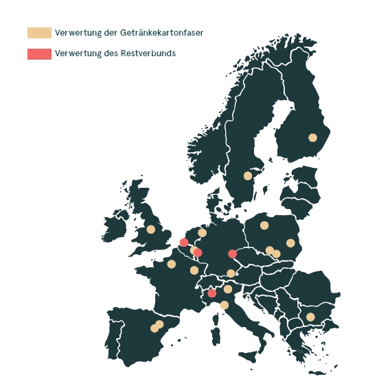 Europakarte Nachhaltigkeit Getränkekartonfaser Report 2021